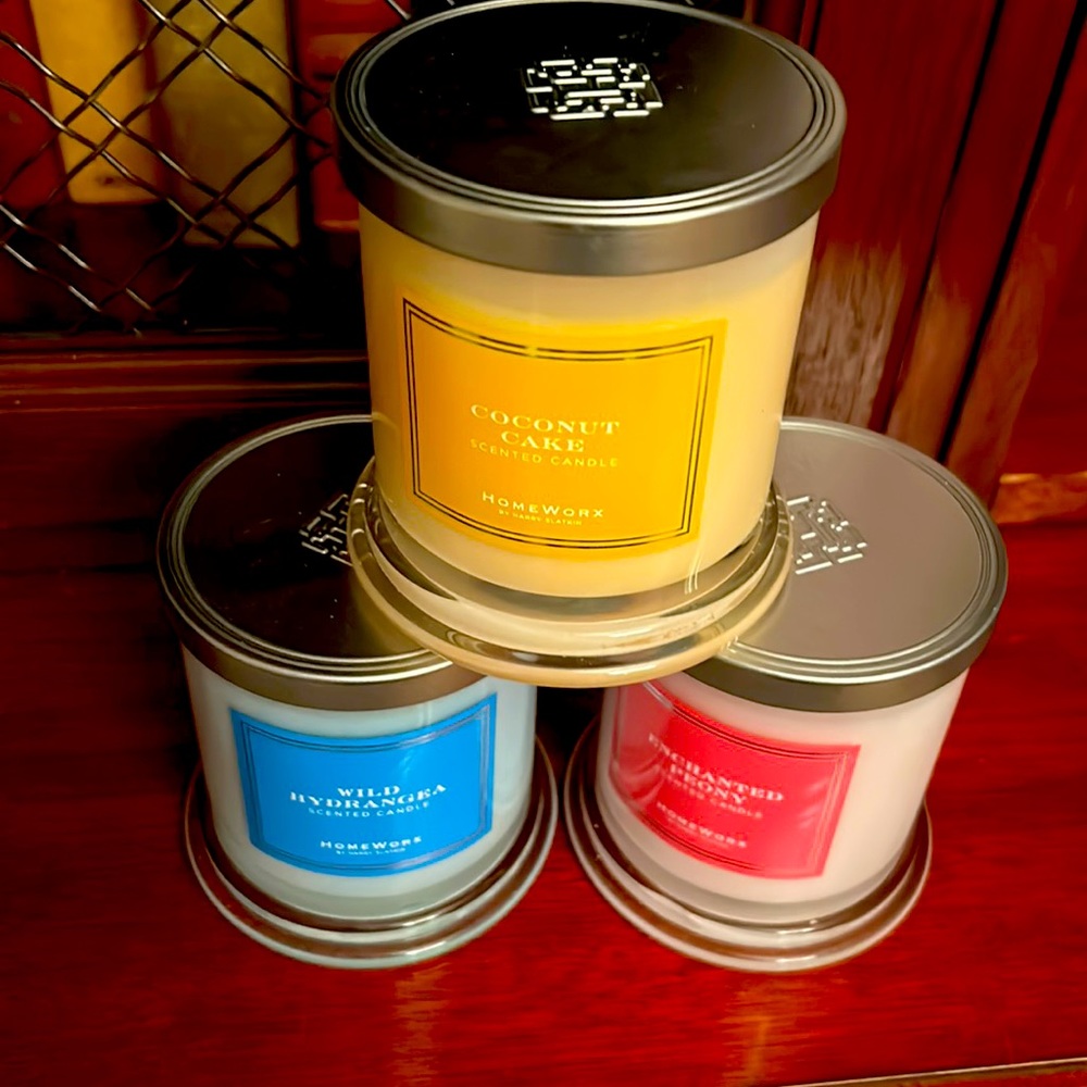 Three scented candles by Homeworx/Harry Slatkin